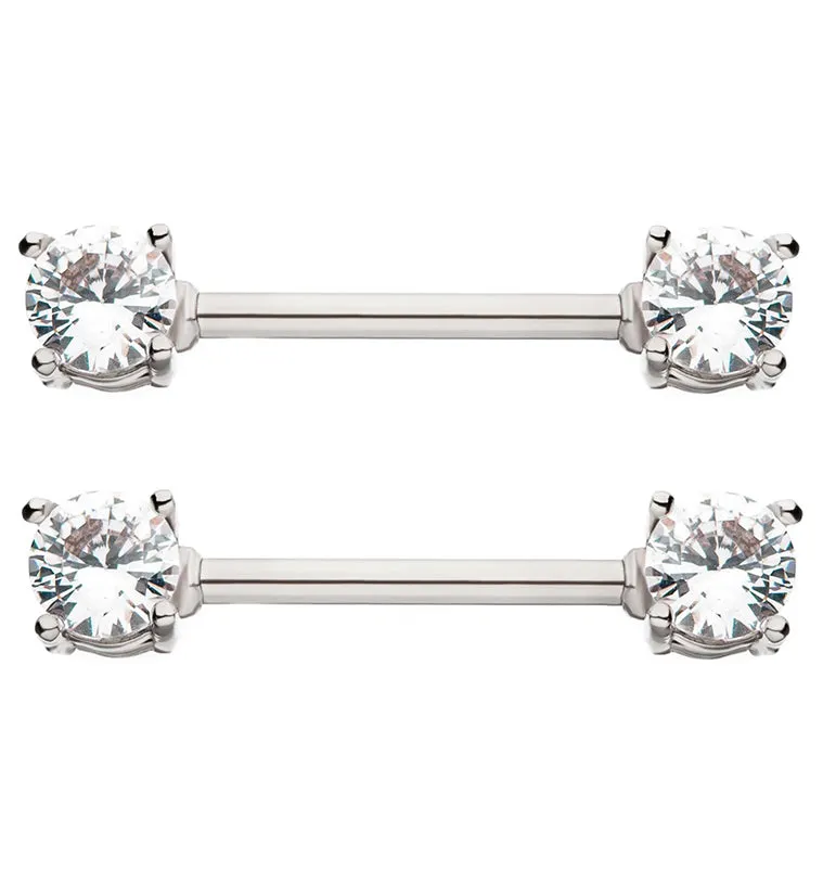 14G Double Gem Nipple Ring Barbell