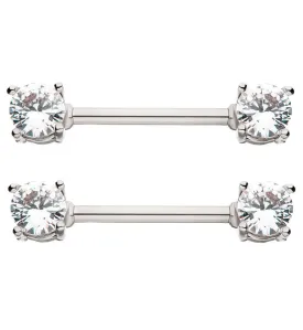 14G Double Gem Nipple Ring Barbell