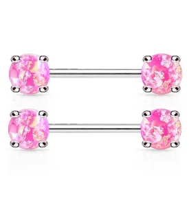 14G Pink Glitz Nipple Ring Barbell