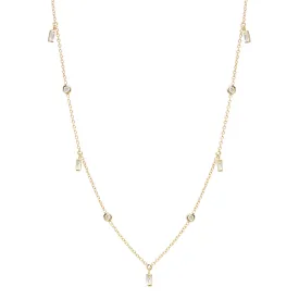 14k Baguette & Floating Diamond Station Necklace