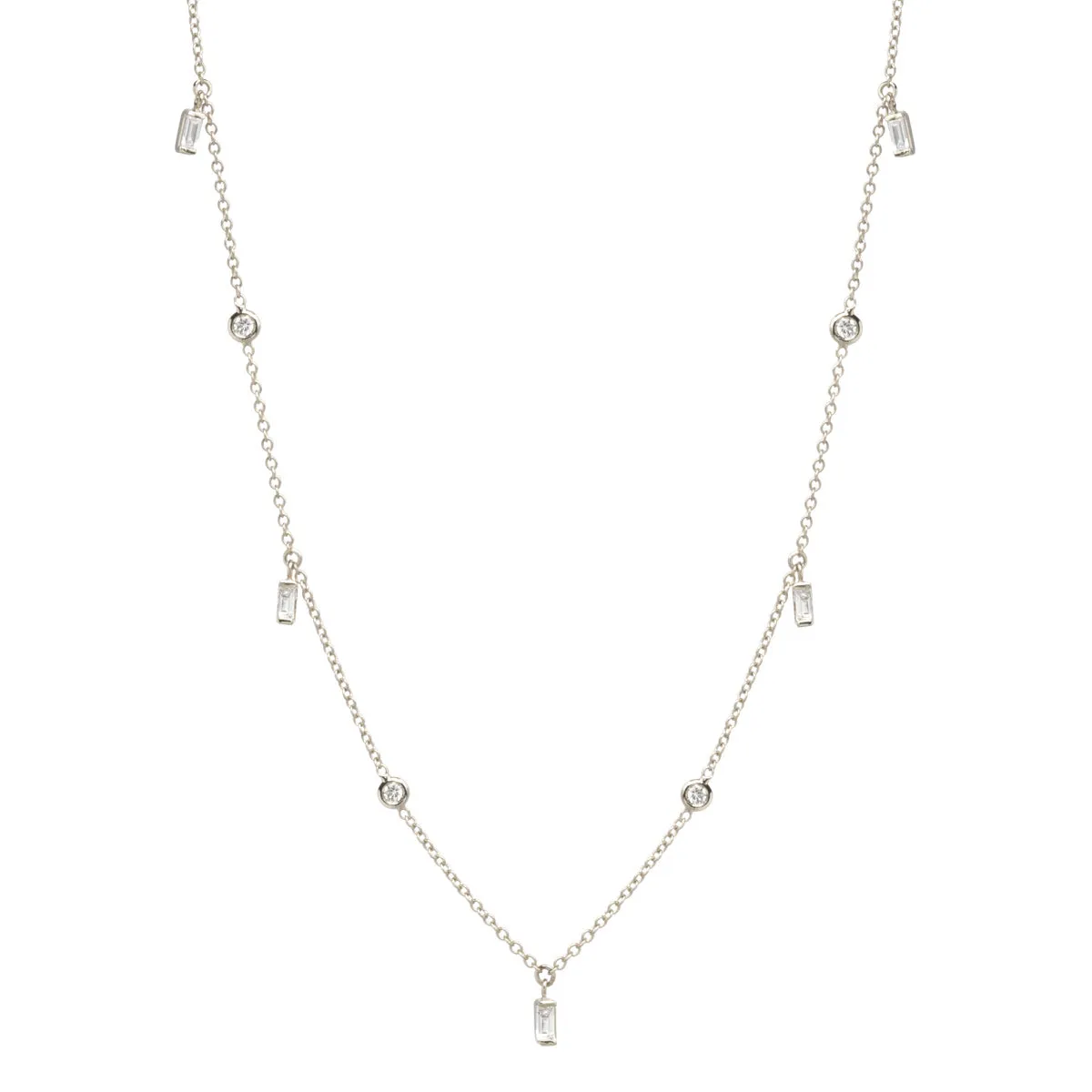 14k Baguette & Floating Diamond Station Necklace