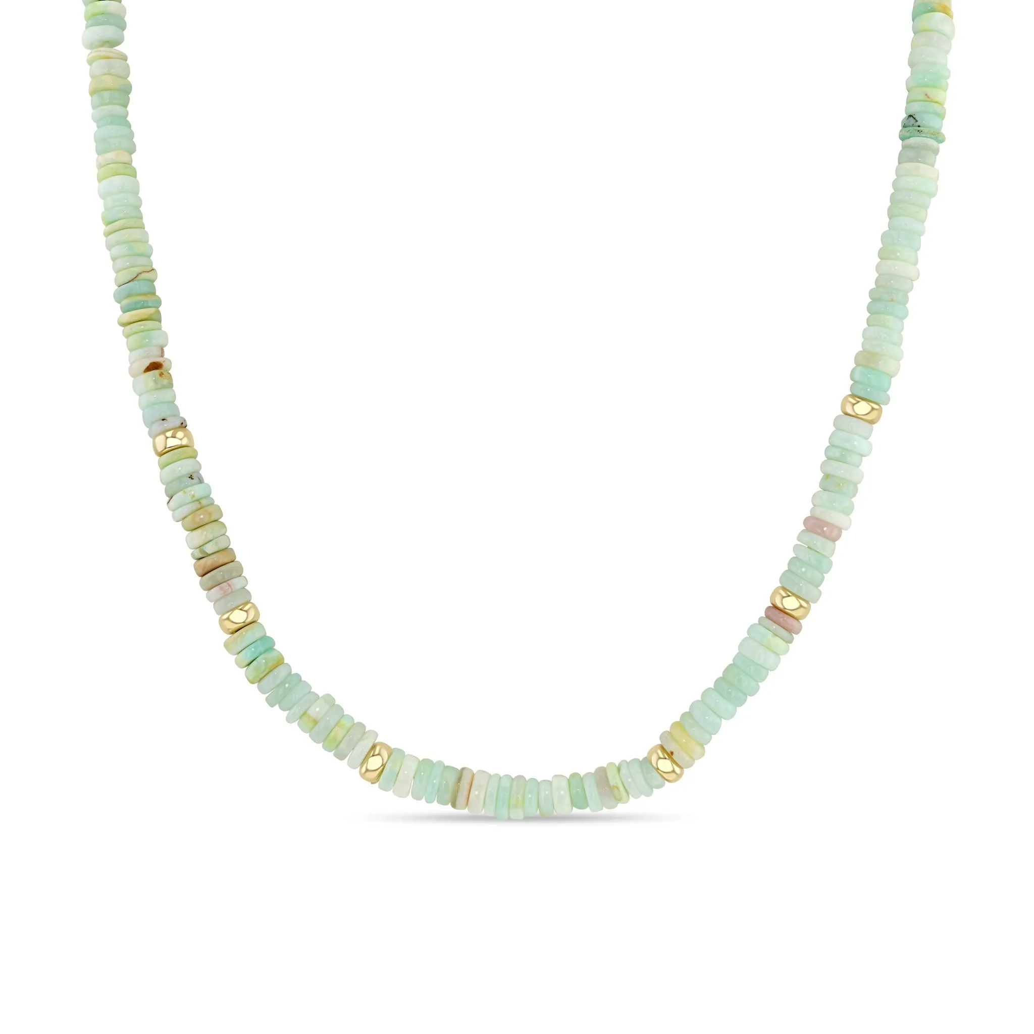 14k Gold & Mixed Light Blue Opal Rondelle Bead Necklace