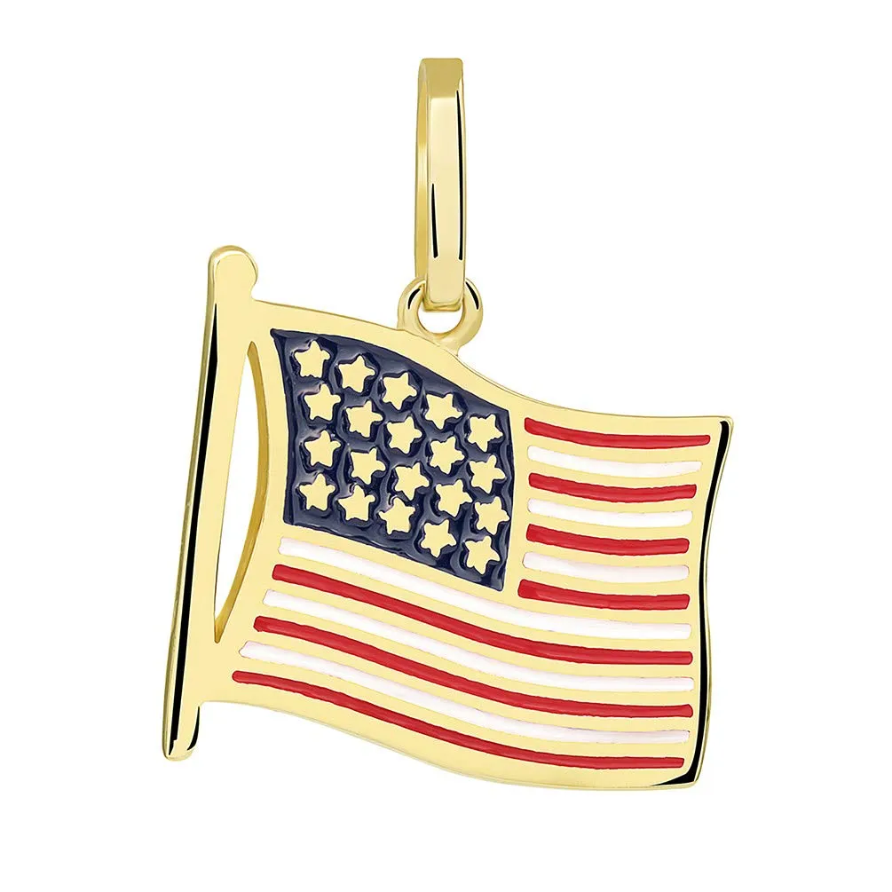 14k Gold National Flag of the United States of America Pendant Necklace - Yellow Gold