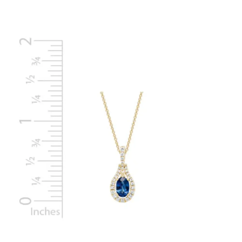 14k Gold Sapphire and Diamond Halo Pendant Necklace