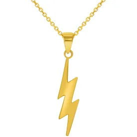 14k Solid Yellow Gold Lightning Bolt Pendant with Rolo Cable, Cuban Curb, or Figaro Chain Necklace