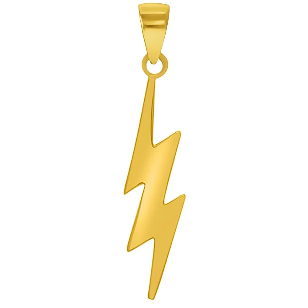 14k Solid Yellow Gold Lightning Bolt Pendant with Rolo Cable, Cuban Curb, or Figaro Chain Necklace