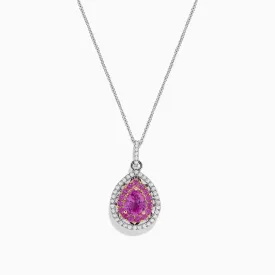 14K Two Tone Gold Pink Sapphire and Diamond Pendant, 1.74 TCW