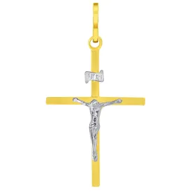 14k Two-Tone Gold Simple Catholic INRI Jesus Crucifix Pendant