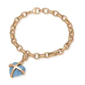 18ct Rose Gold Aquamarine Medium Cross Heart Charm Bracelet