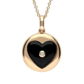 18ct Rose Gold Whitby Jet Diamond Heart Circle Necklace