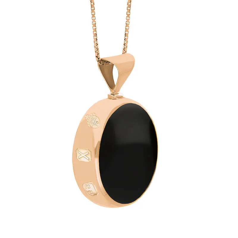 18ct Rose Gold Whitby Jet Lapis Lazuli Queens Jubilee Hallmark Double Sided Round Necklace