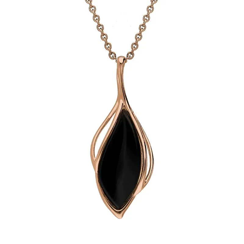 18ct Rose Gold Whitby Jet Open Marquise Shaped Necklace