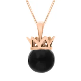 18ct Rose Gold Whitby Jet Royal Coronet 11mm Bead Pendant