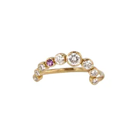 9 Stone 18K Gold Ring w. Diamonds & Sapphire