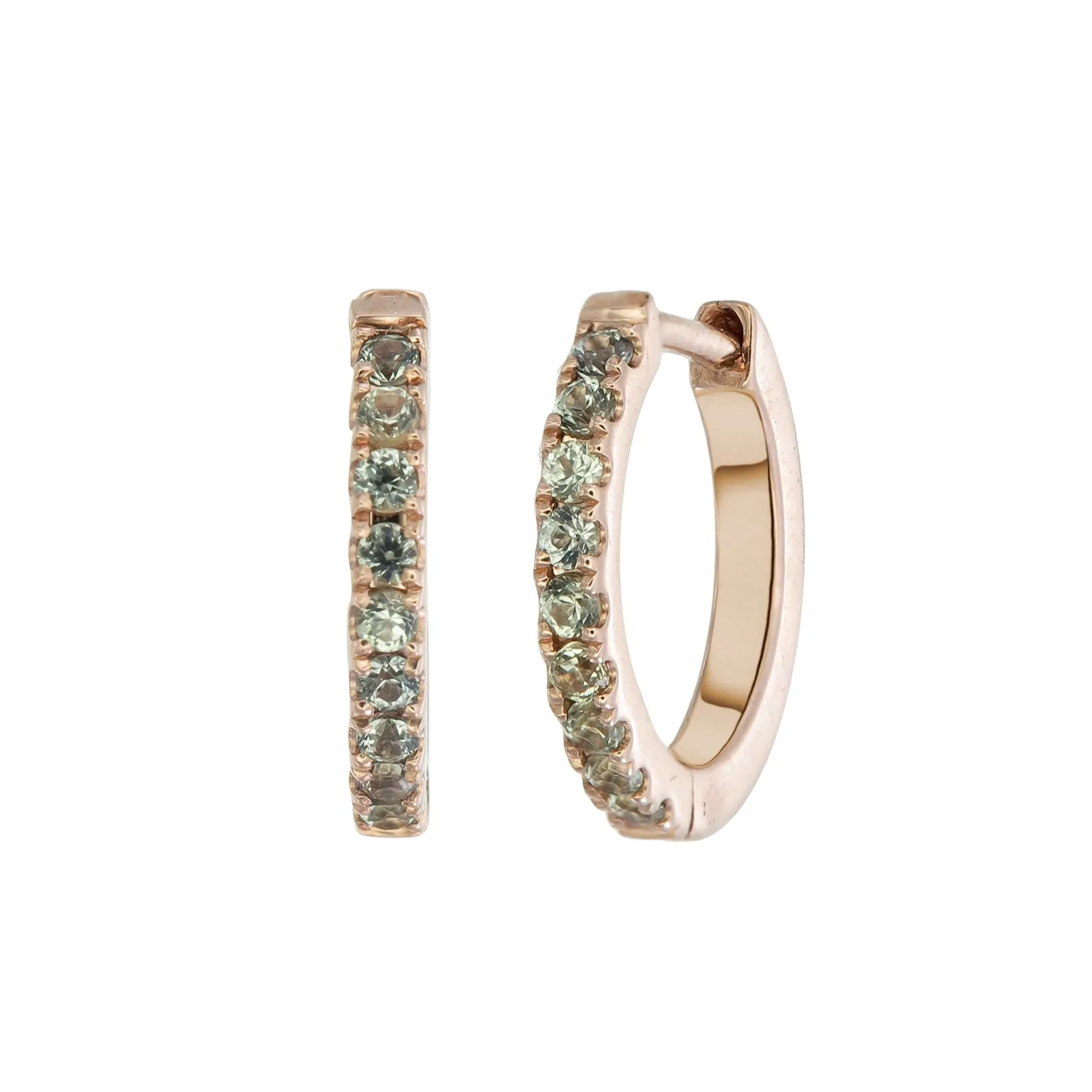 9K ROSE GOLD MINI HALO HOOPS - GREEN SAPPHIRE