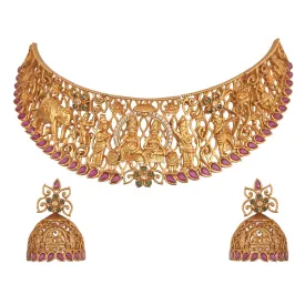 Antique Gold Plated Laasya Choker Earrings Set