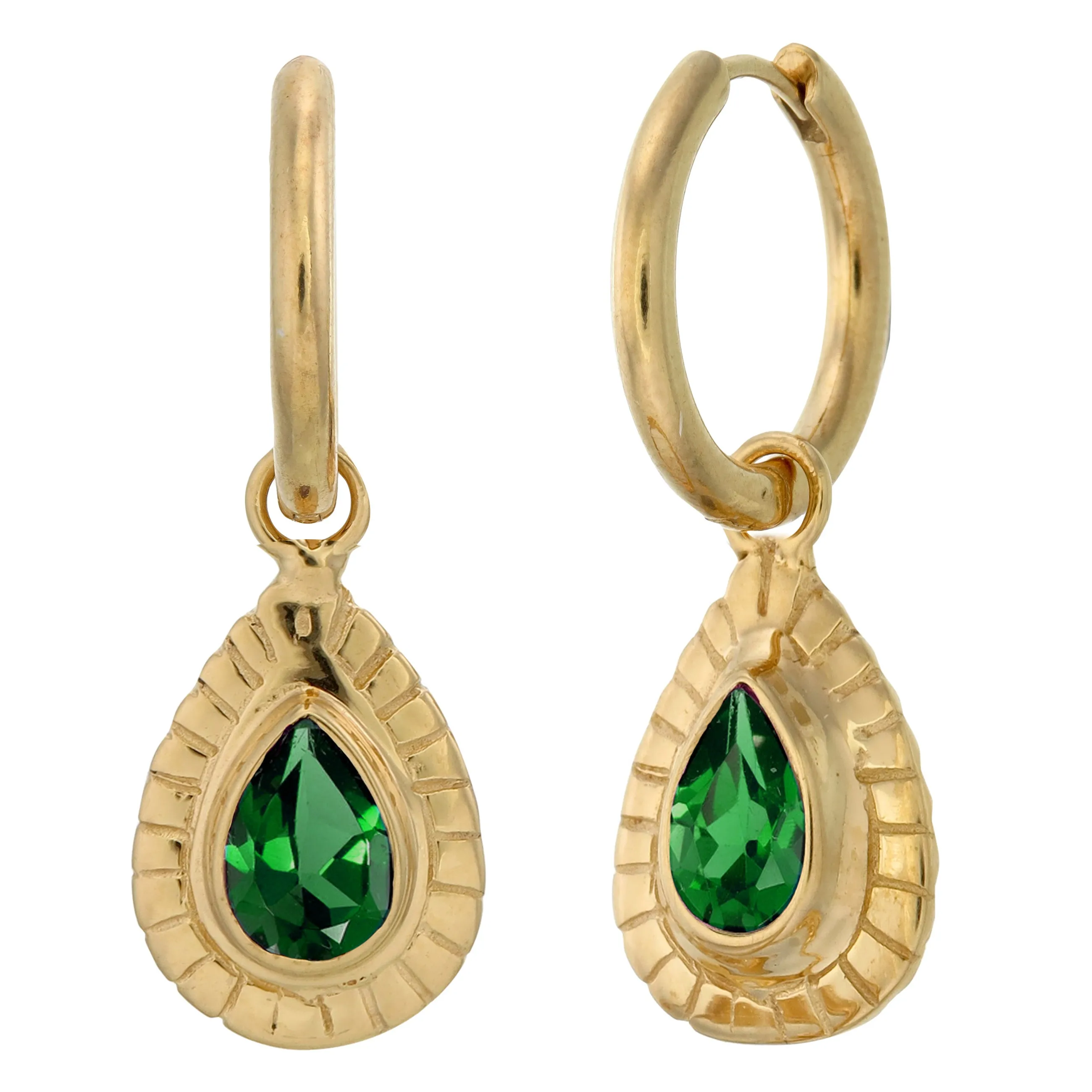 BIG TEARDROP HOOPS - GREEN ONYX - GOLD