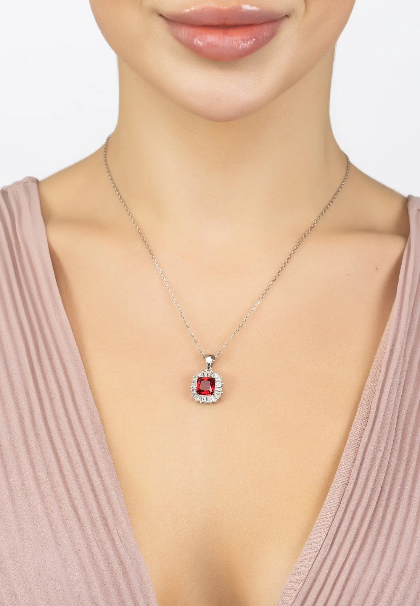 Camilla Pendant Necklace Silver Ruby