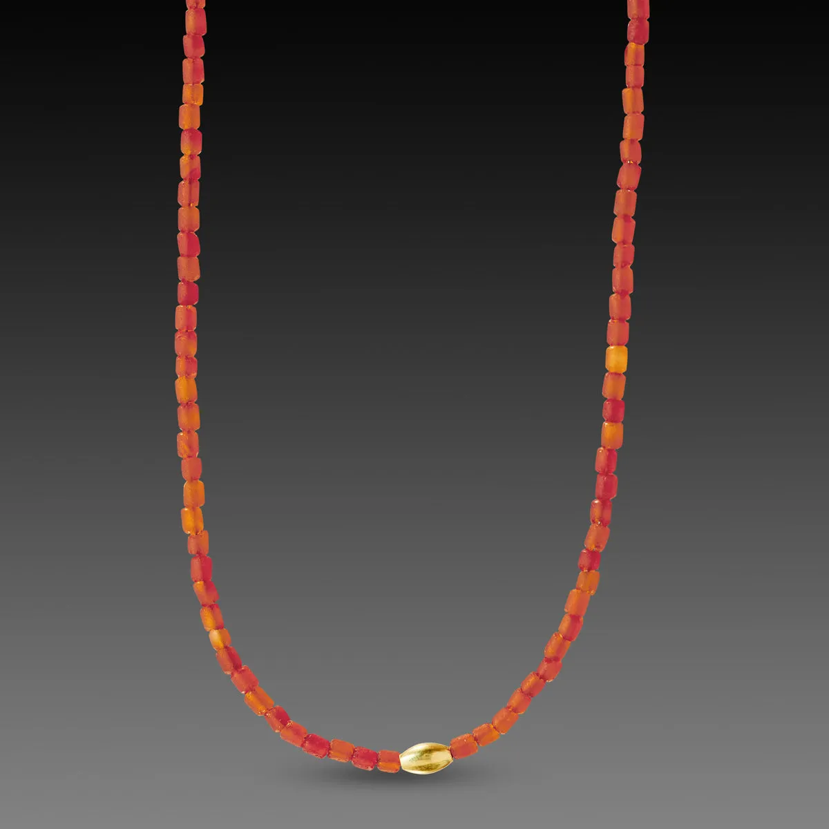 Carnelian Necklace with Gold Rice Bead