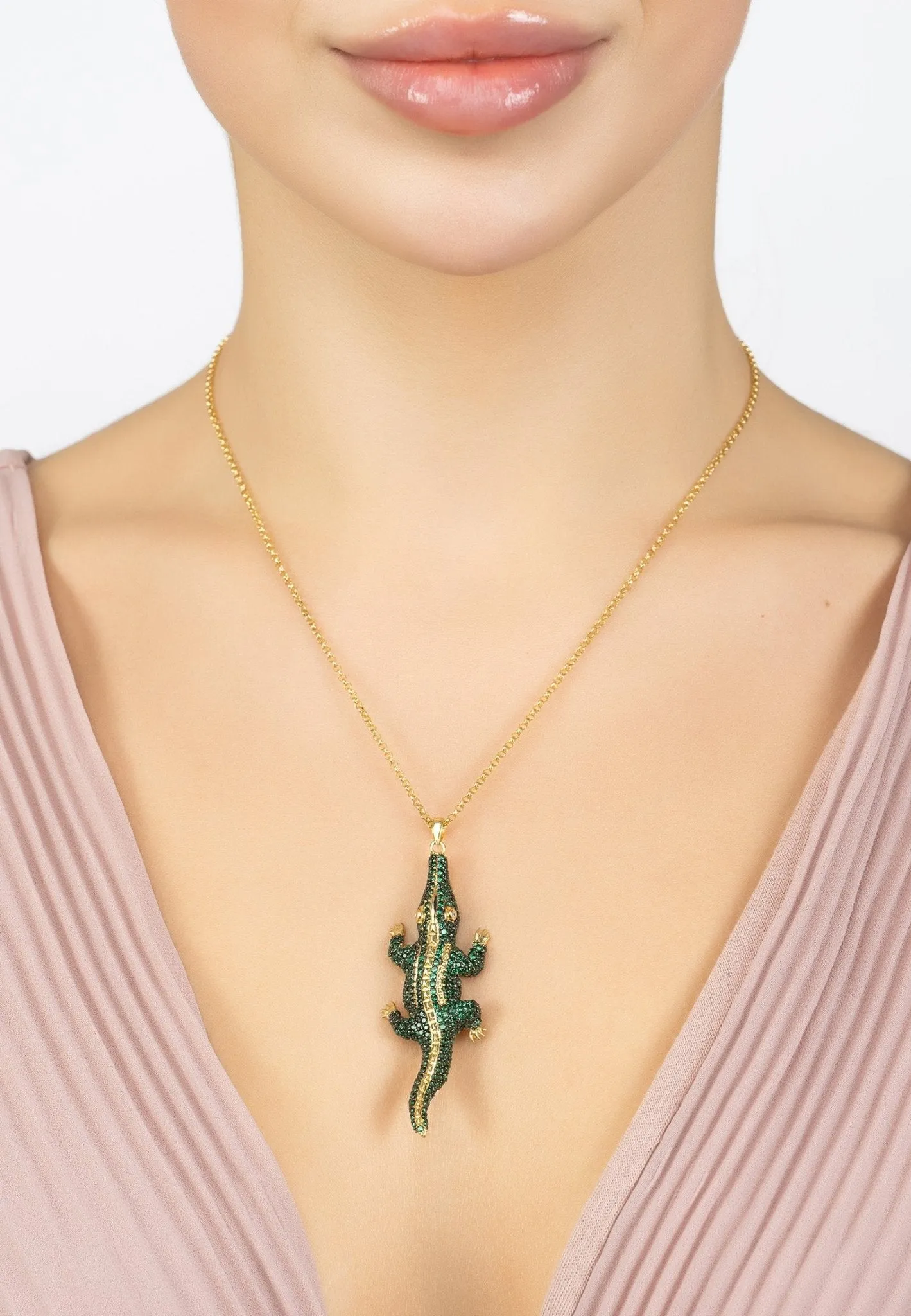 Crocodile Shaped Pendant Necklace Gold