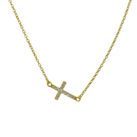 Cross Mini Sparkle Sideways Necklace