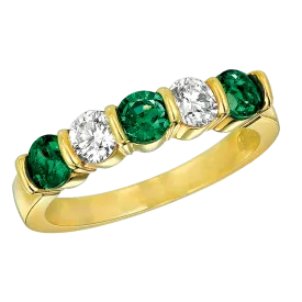 Diamond and Emerald 5-Stone Gemlok Ring