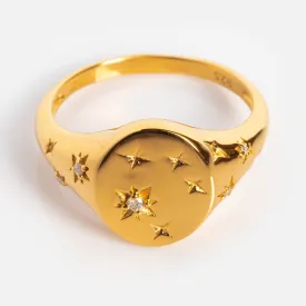 Diamond Star Set Signet Ring