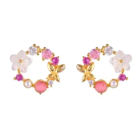 Earrings - Les Jardin Posy in Nacre & Pink Gems