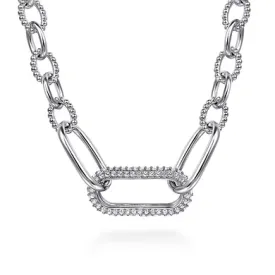 Gabriel & Co. Sterling Silver Chain Necklace with White Sapphires