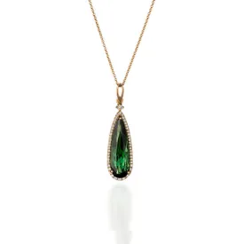 Giardino Collection Pear Cut Green Tourmaline and Diamond Pendant