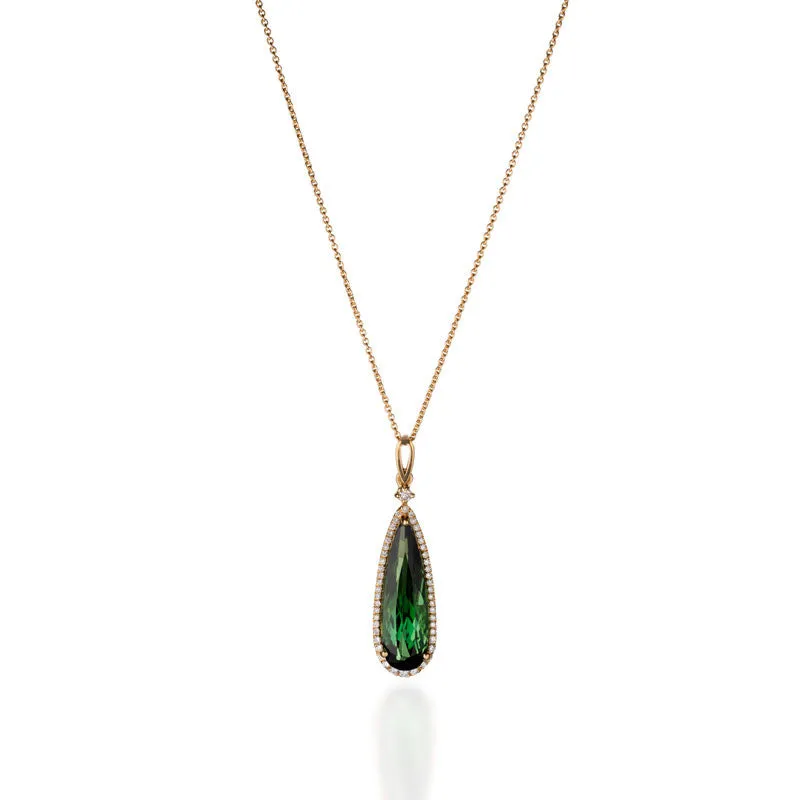 Giardino Collection Pear Cut Green Tourmaline and Diamond Pendant