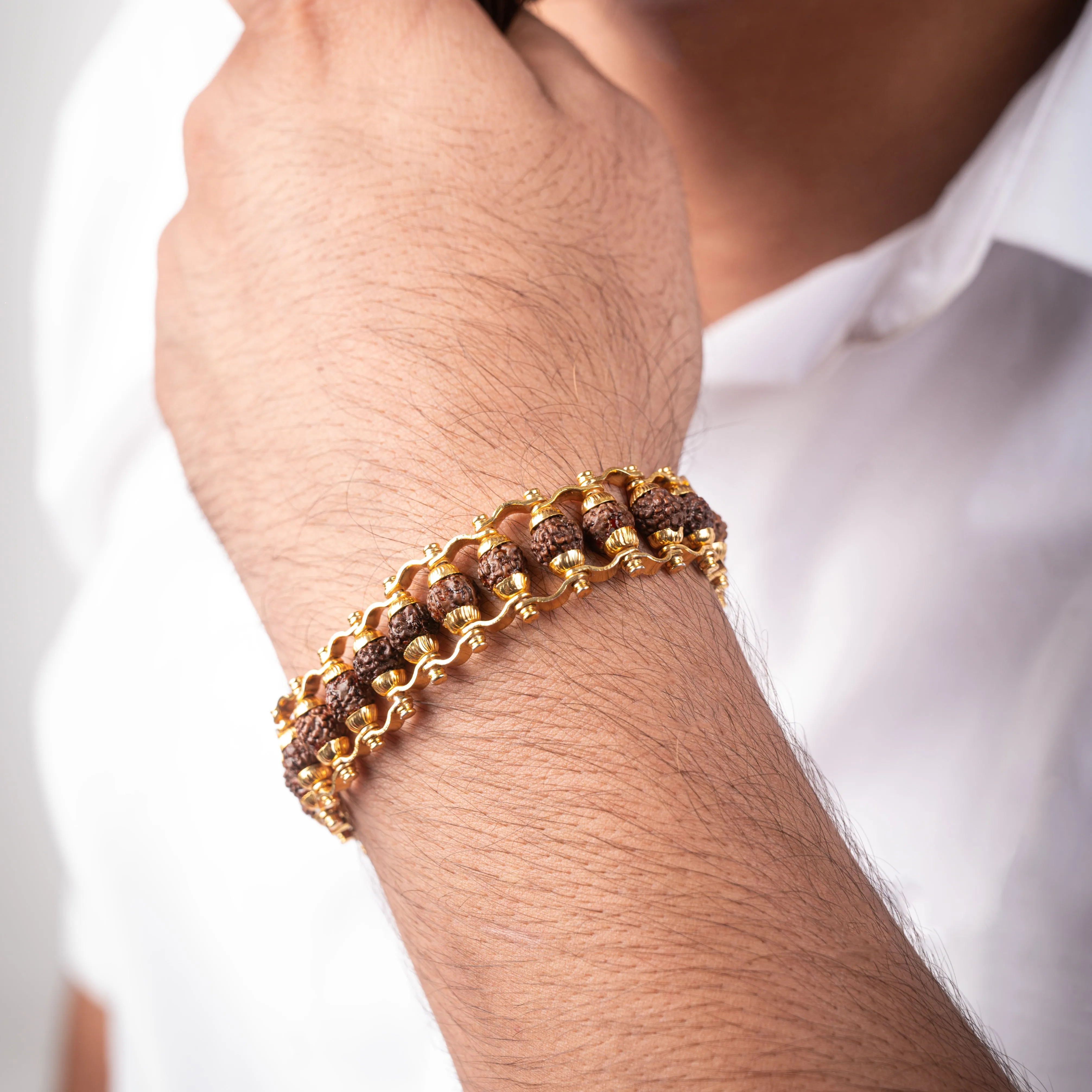 Gold Plated Beaded Rudraksha Bracelet