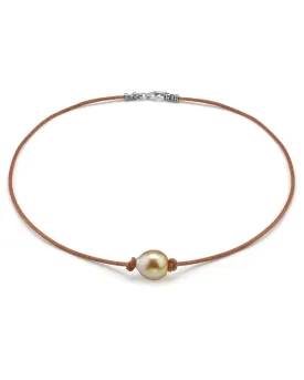 Golden South Sea Baroque Pearl on Leather Necklace