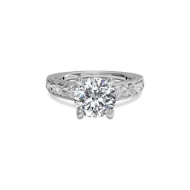 Grecian Leaf Round Brilliant Diamond Engagement Ring