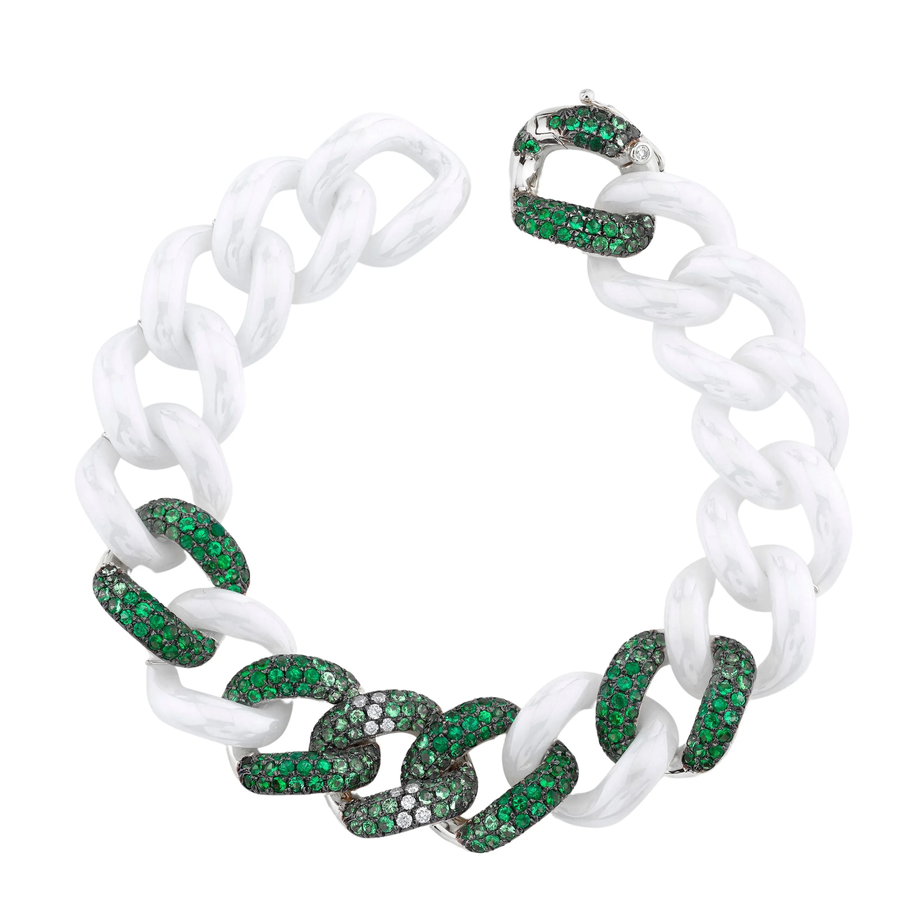 GREEN OMBRE 6 PAVE WHITE CERAMIC JUMBO LINK BRACELET