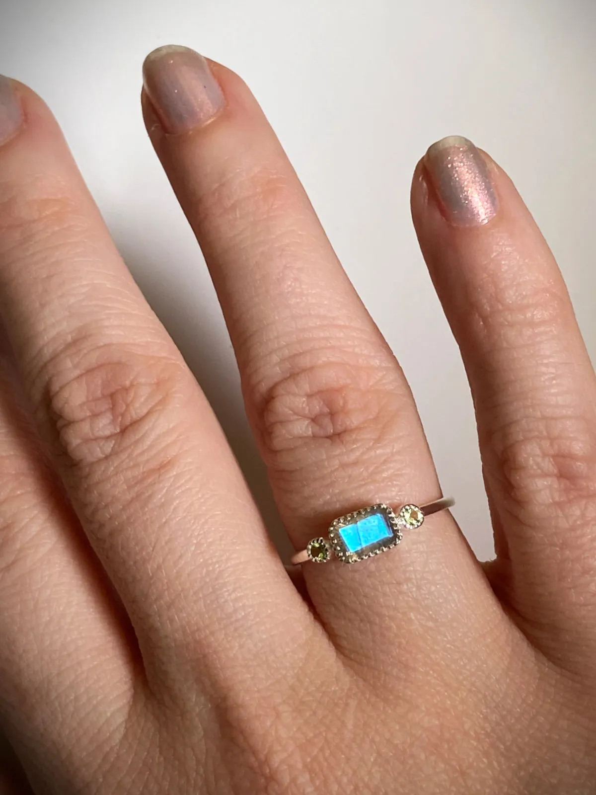 Labradorite & Peridot Ring