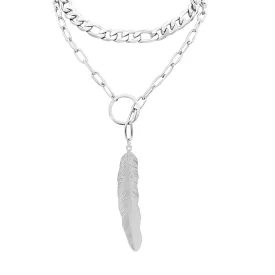 Mixed Chain Leaf Y Necklace silver