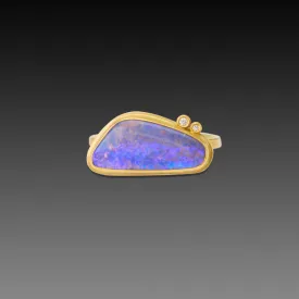 Organic Australian Opal Ring with Two Diamonds