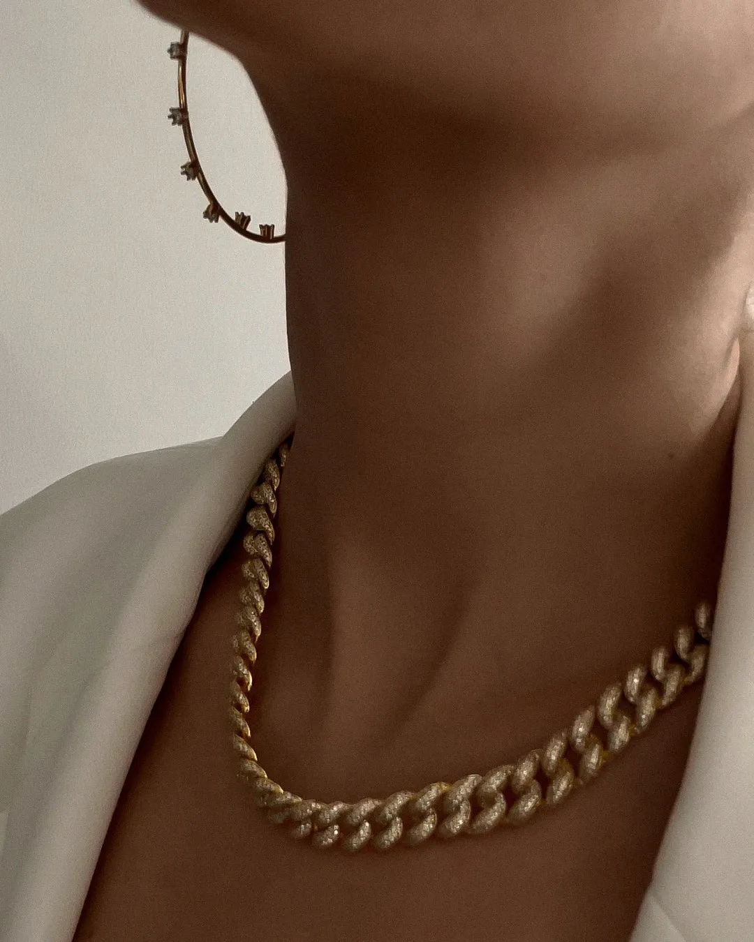 Pave Cuban Link Necklace- Gold