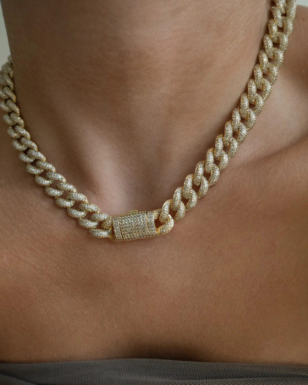 Pave Cuban Link Necklace- Gold