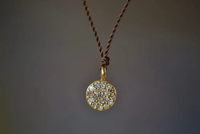 Pave Diamond Pendant Necklace in Gold on Cord