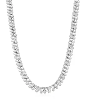 Pave Ridged Marbella Necklace- Silver