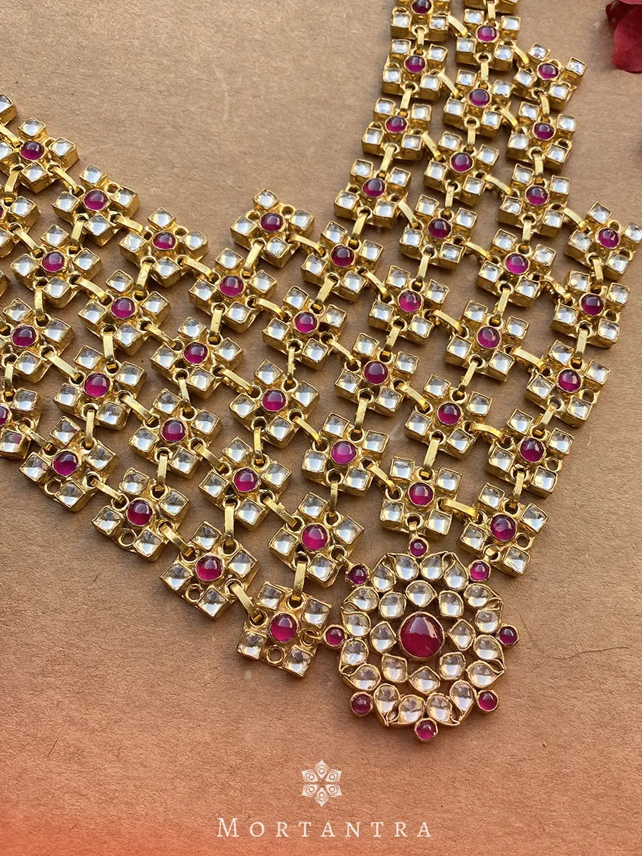 Pink Color Gold Plated Jadau Kundan Necklace - MN309P