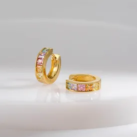 Rainbow Gem Gold 10mm Huggie Earrings