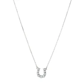 Reclaimed 18K White Gold and Round Diamond Horseshoe Necklace