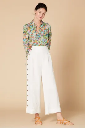 Side Button Linen Trouser