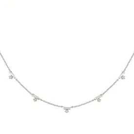 Silver Diamond Station Necklace