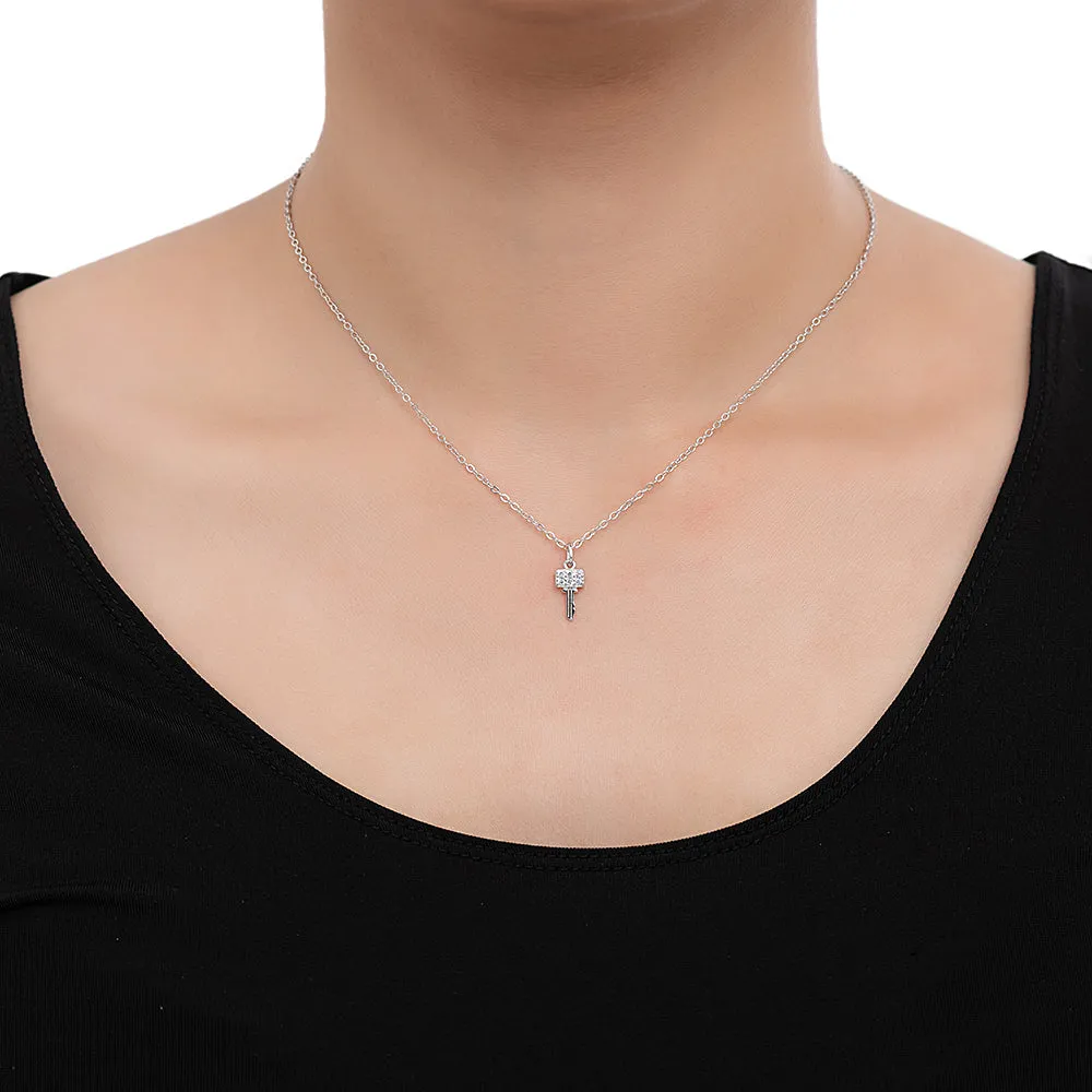 Sterling Silver CZ Key Necklace