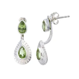 TEARDROP CLAW EARRINGS - PERIDOT - SILVER