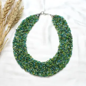 TFC Boho Green Mesh Beaded Collar Necklace